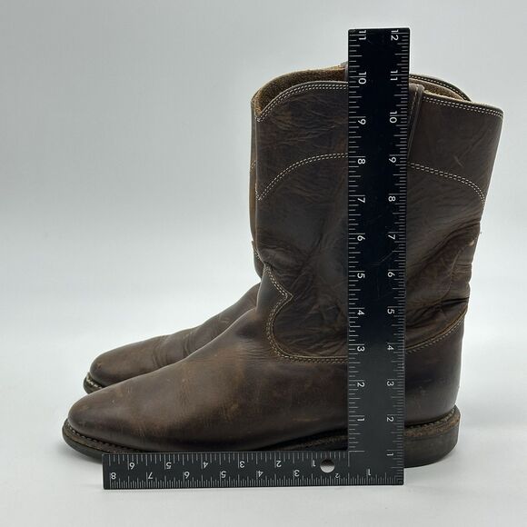 Justin Boots Mens Size 9.5 B Brown Leather Pull On Classic Roper Cowboy USA - Picture 2 of 16